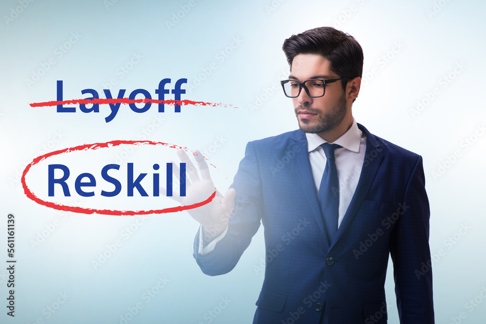 Re-skilling and upskilling in learning concept Re-skilling and upskilling in learning concept