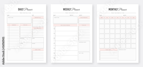 Daily, weekly, monthly planner template. Daily notebook planners. Printable Daily Weekly Monthly Planner Templates. Set of Planners. Modern Planner template for Personal, Office, School & Print.