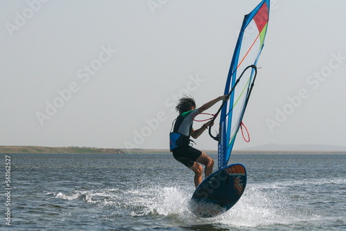 A windsurfer rides in the Black Sea, Russia.
