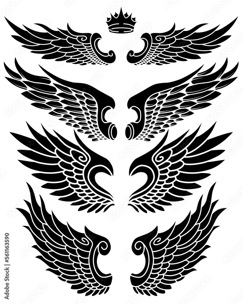 Obraz premium vector set of angel wings tribal tattoo 