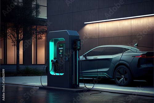 EV charging station for electric car in concept of green energy, Electric car. Ai generative © ZoomTeam