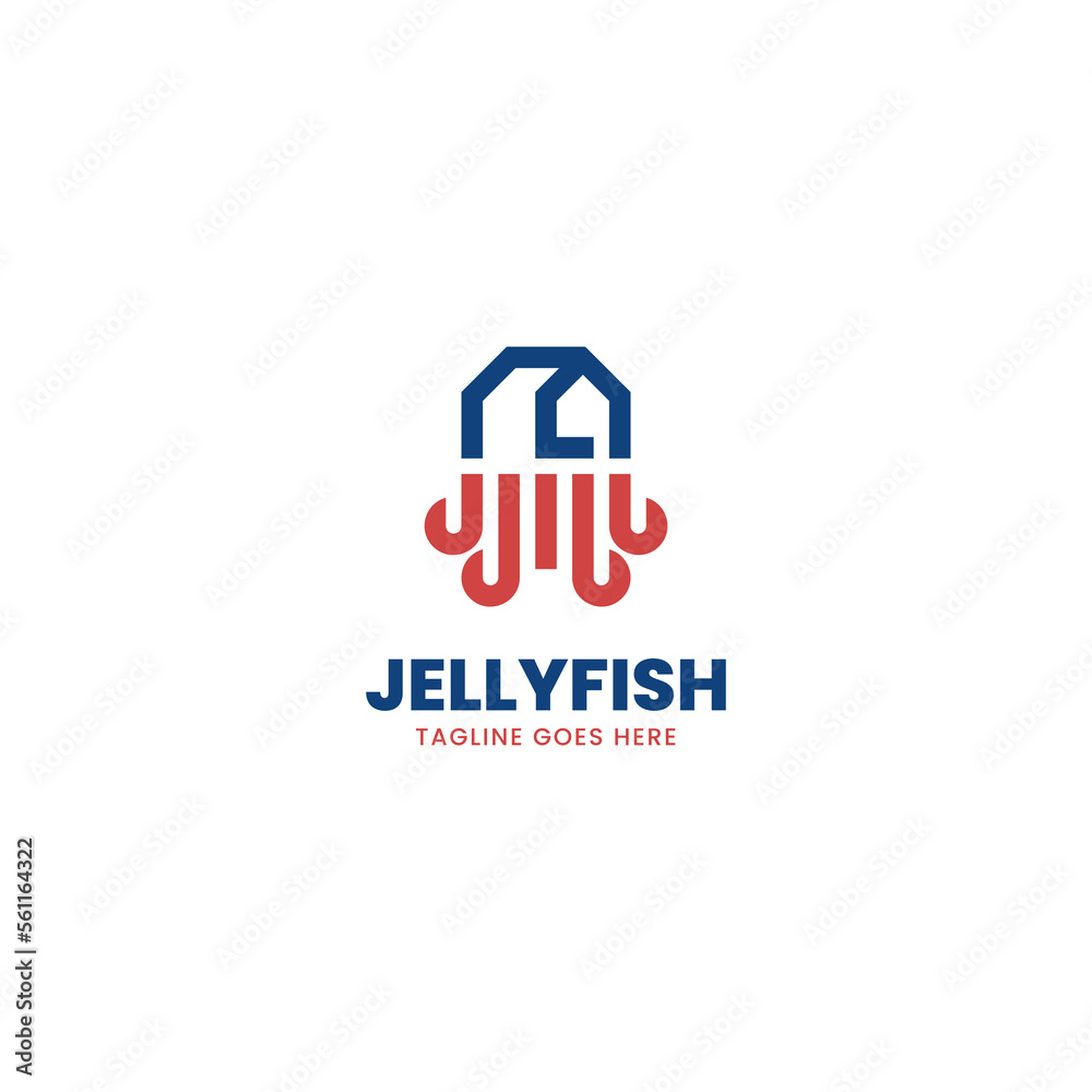 Vector Logo Illustration Jellyfish Line Art Style.