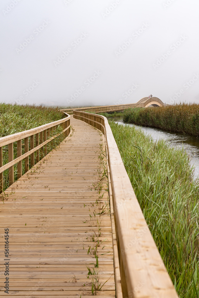 wooden bridge at Barrinha de Esmoriz boardwalk, Portugal 
