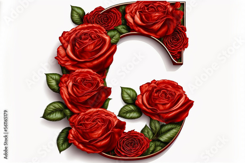 The letter C Valentine s Day Red Roses Isolated on White Background. Generative AI