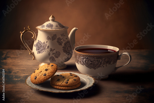 English tea and cookies with copy space. Generative AI photo
