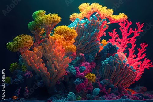 Murais de parede Wonderful colored corals and aquatic life in ocean seabed in the water realistic