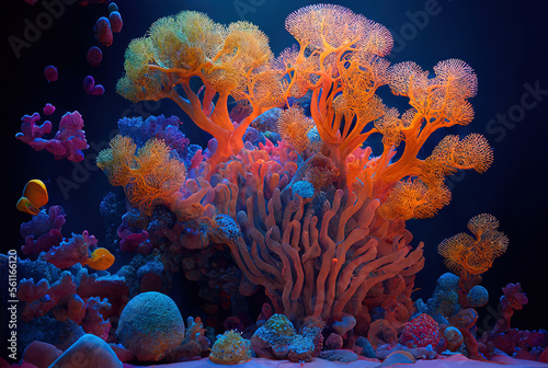 Fototapeta Wonderful colored corals and aquatic life in ocean seabed in the water realistic