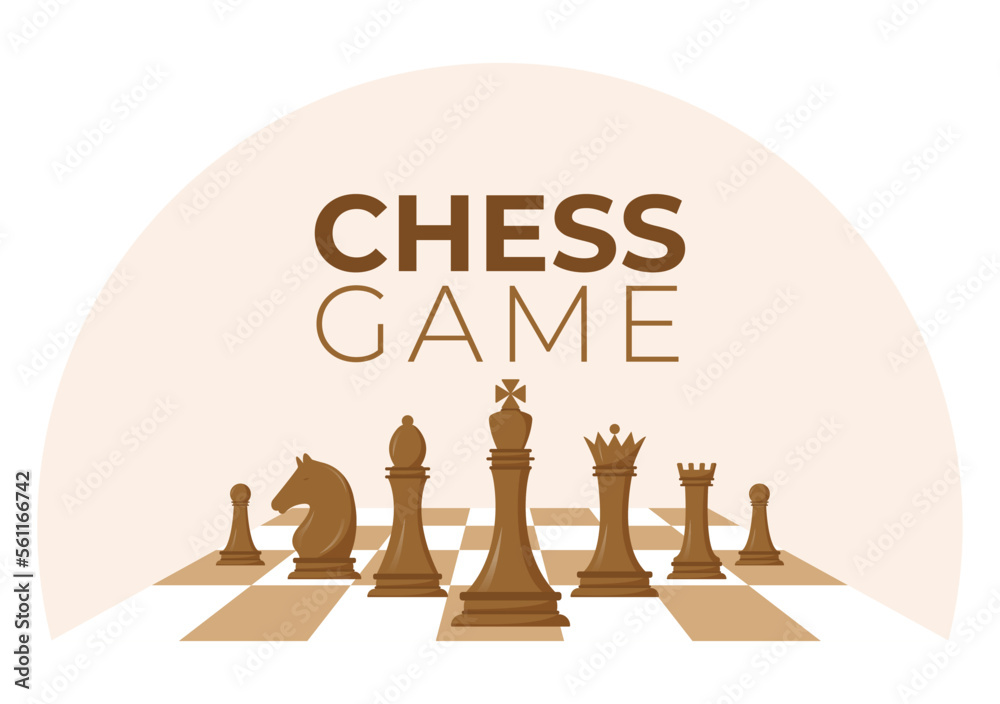 Chequered Chess Board Illustration with Black and White Pieces for Hobby or  Tournament for Web Banner in Cartoon Hand Drawn Templates Illustration  Stock Vector | Adobe Stock