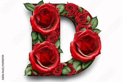 The letter D Valentine s Day Red Roses Isolated on White Background. Generative AI