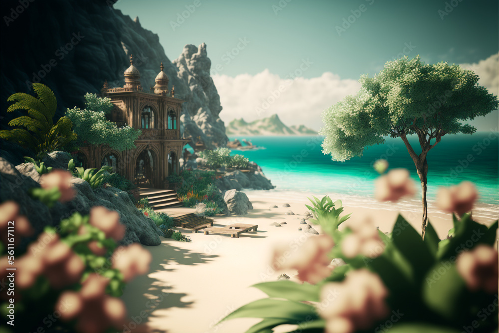 paradise with tropical plants, paradise lost Generator Ai 