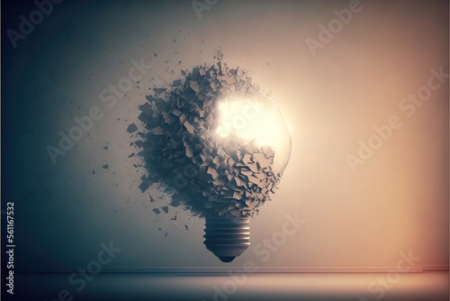 Futuristic AI Light bulb in the dark, future, solutions, neon colors, dark background created with generative ai technology
