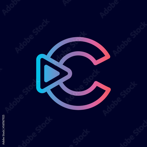 music logo design play brand letter C