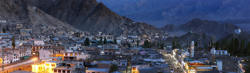 Landscape view of Leh city in falls, the town is located in the Indian Himalayas at an altitude of 3500 meters, North India Landscape view of Leh city in falls, the town is located in the Indian Himalayas at an altitude of 3500 meters, North India
