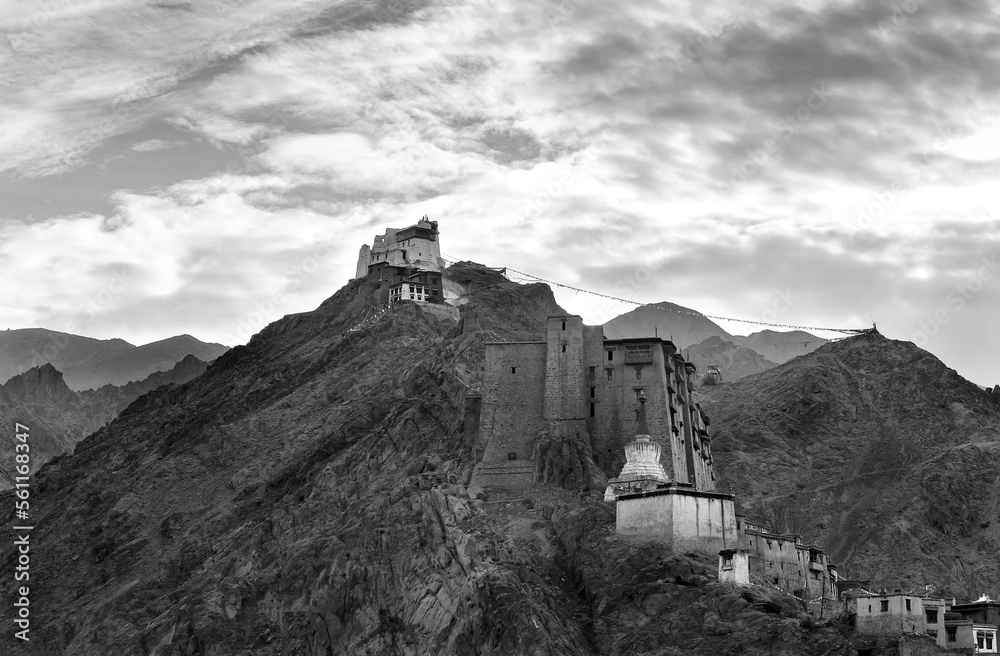 Landscape view of Leh city in falls, the town is located in the Indian Himalayas at an altitude of 3500 meters, North India