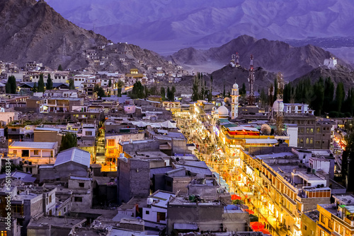 Landscape view of Leh city in falls, the town is located in the Indian Himalayas at an altitude of 3500 meters, North India