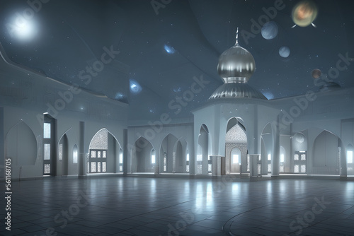 Tela islamic night futuristic mosque, space, nebulae, stars generative ai
