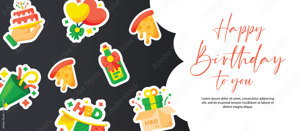 Fototapeta premium Happy birthday design background or banner with sticker