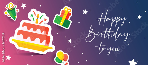 Happy birthday design background or banner with sticker