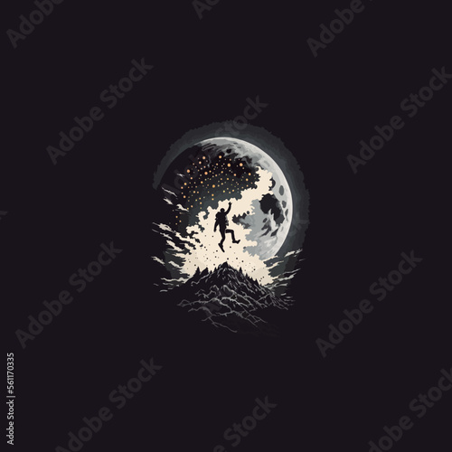 a man's silhouette was floating in the moonlight
