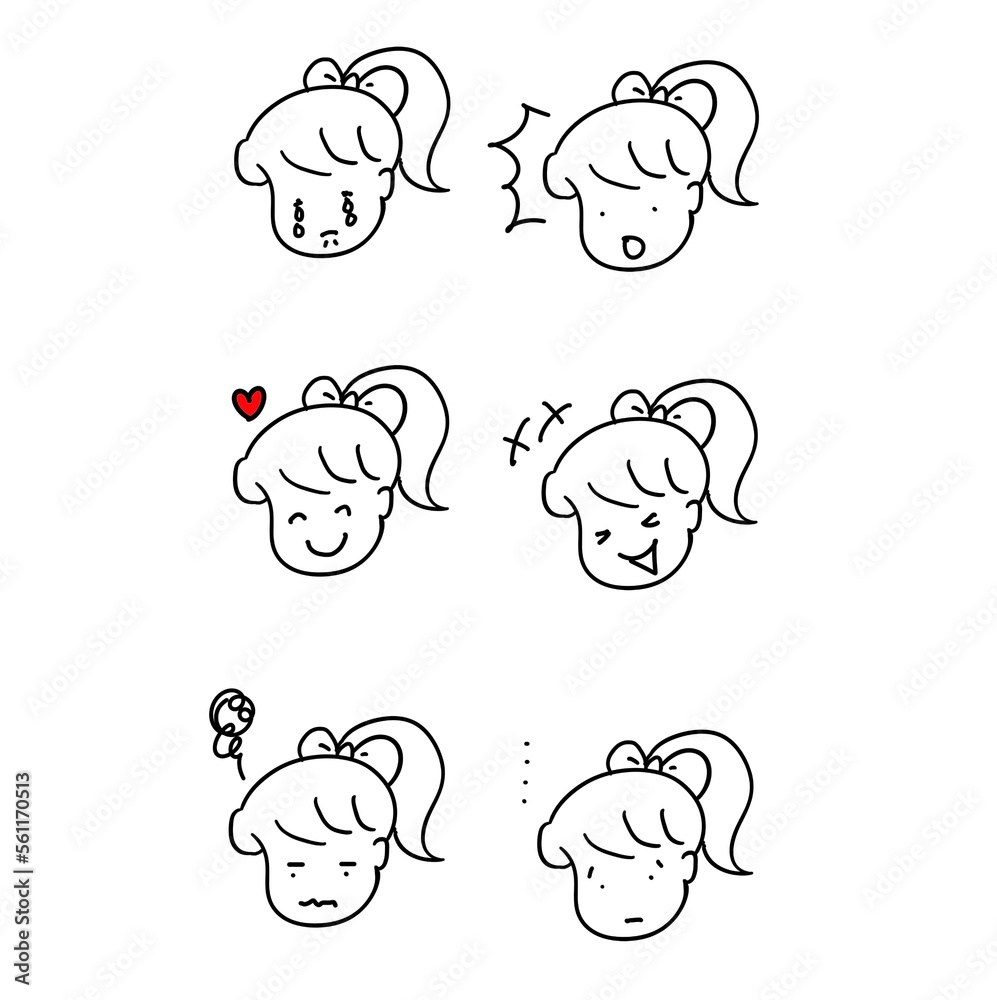 Obraz premium ポニーテールの女の子 線画セット
