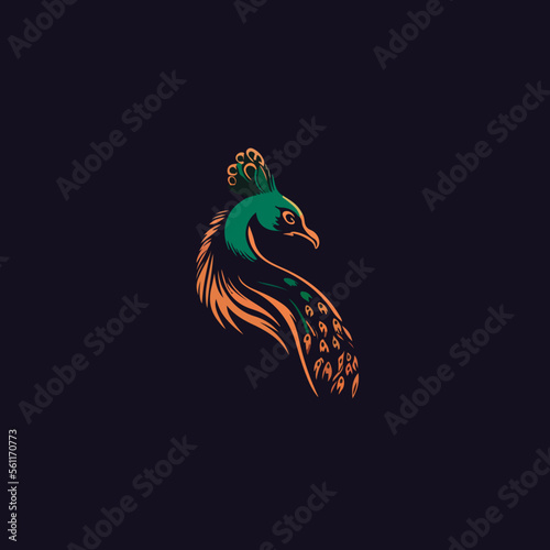 blue and orange elegant peacock icon in isolated background