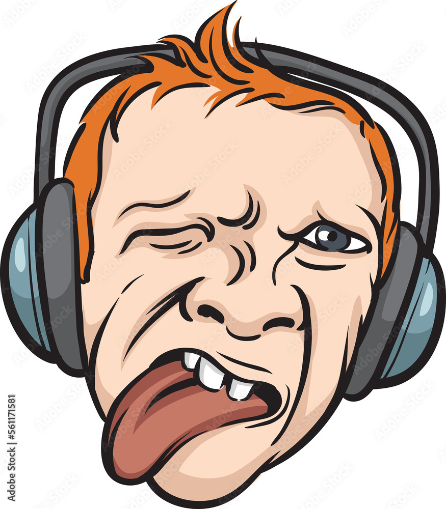 grimace face tongue out with headphones on white background - PNG image