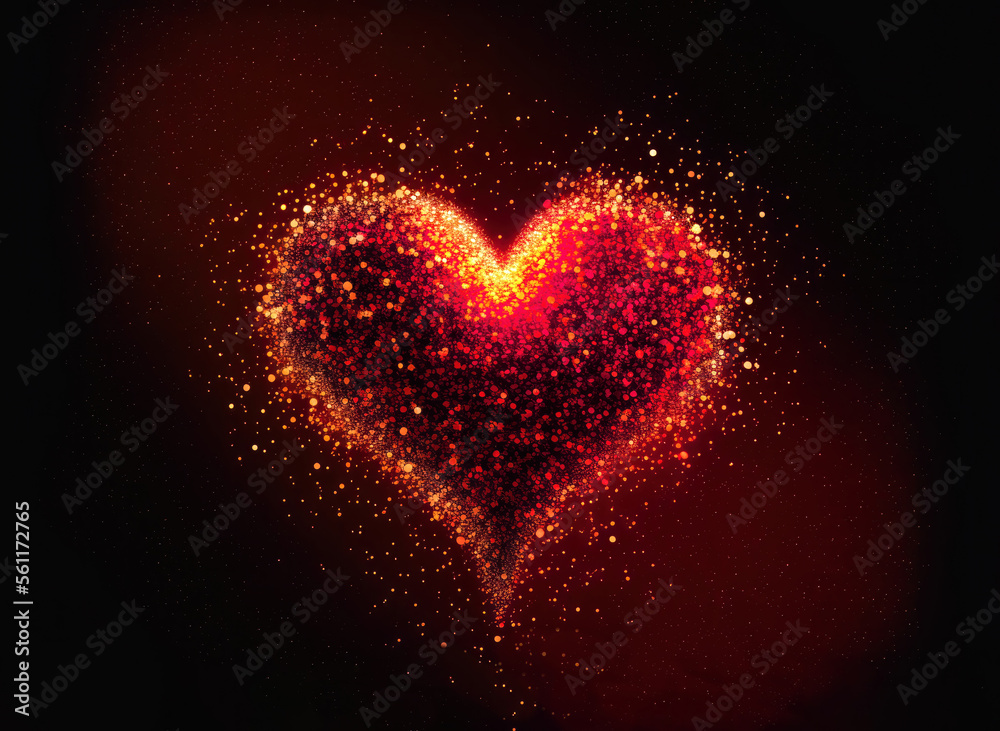 Glitter Heart on Black Background. Created with Generative AI Technology