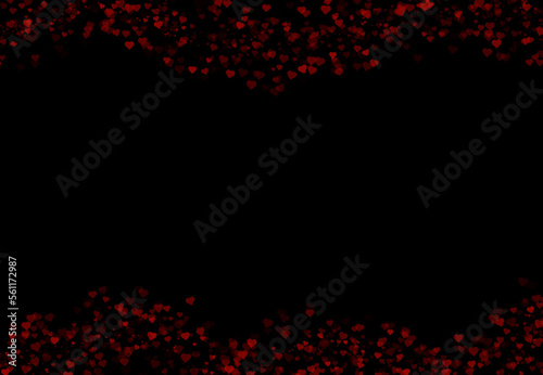 Dark background framed with scattered small size hearts at top and bottom, romantic love concept for greeting cards, decoration and decorative paper used for Valentine's day, anniversary or engagement