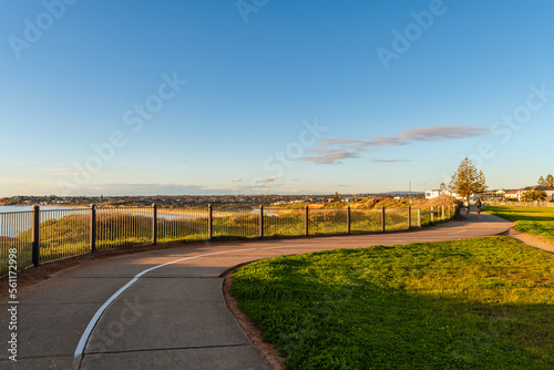 South Port shared footpath and bike lane viewed towards the Onkaparinga River at sunset