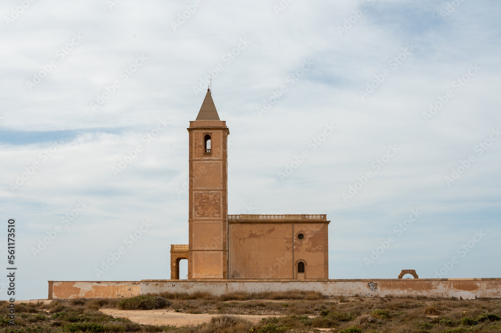 Church of La Almadraba de Monteleva or Church of Las Salinas in Cabo de Gata Park in Almeria, Spain.