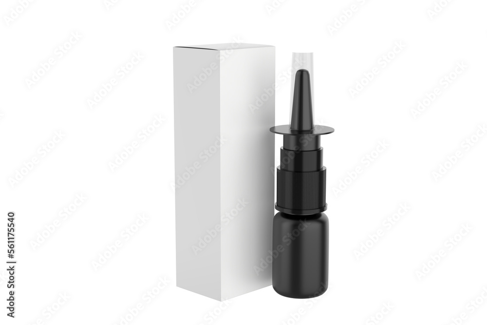Matte Nasal Spray Bottle Mockup Isolated On White Background. 3d illustration Matte Nasal Spray Bottle Mockup Isolated On White Background. 3d illustration