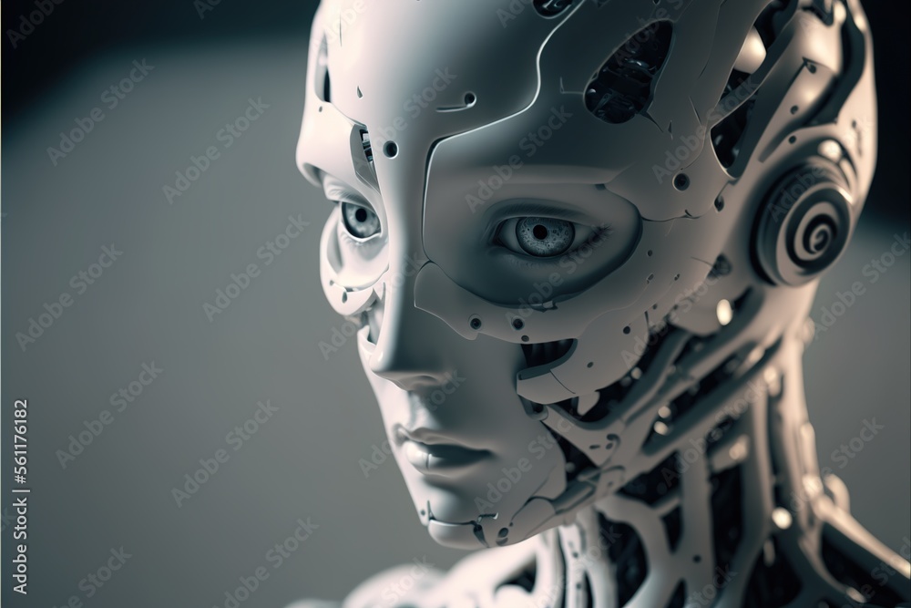 Futuristic AI Android in cinematic lighting, photoreal, realism, porcelan skin created with generative ai technology Futuristic AI Android in cinematic lighting, photoreal, realism, porcelan skin created with generative ai technology