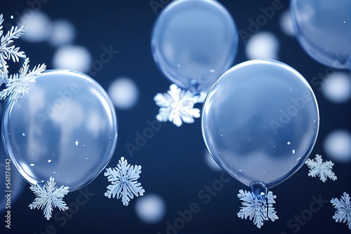 Beautiful Macro White icy Winter Snowflake Balloon with bokeh Made with Generative Ai