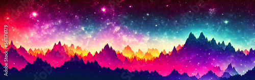 Watercolor Mountains, Sky, Space Banner Header Image - Generative AI © Lotte