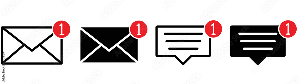 notification icon set. mail notification. chat notification. style symbol, vector illustration notification icon set. mail notification. chat notification. style symbol, vector illustration