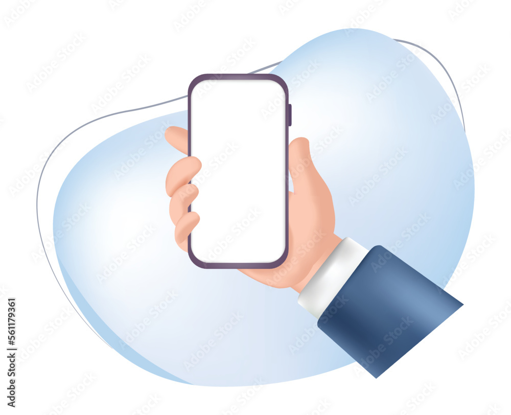 3d illustration businessman holding smartphone blank screen frame template on white background for smartphone mockup and technology concept