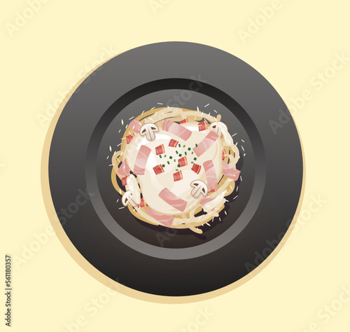 spaghetti carbonara on plate	
