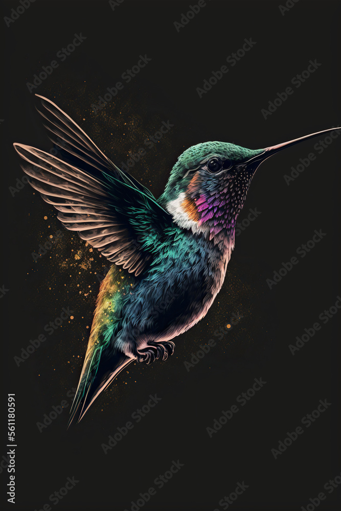 Fototapeta premium hummingbird, dark, colourful, AI