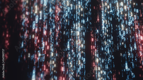 3D Rendering of abstract blur binary data. Concept for big data, deep machine learning, artificial intelligence, futuristic cyberspace, cyber security, business technology background