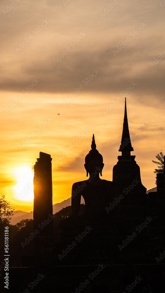 silhouette of Wat Temple beautiful temple in the historical park Thailand
