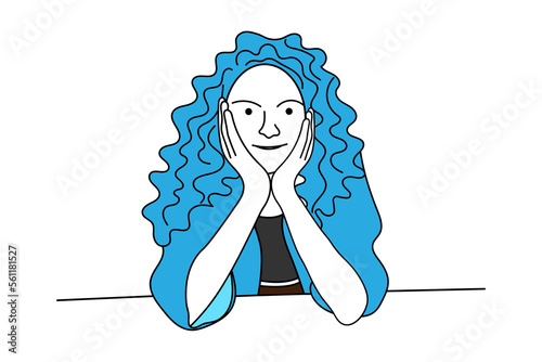 Illustration of a girl thoughtful lineart vector design white background