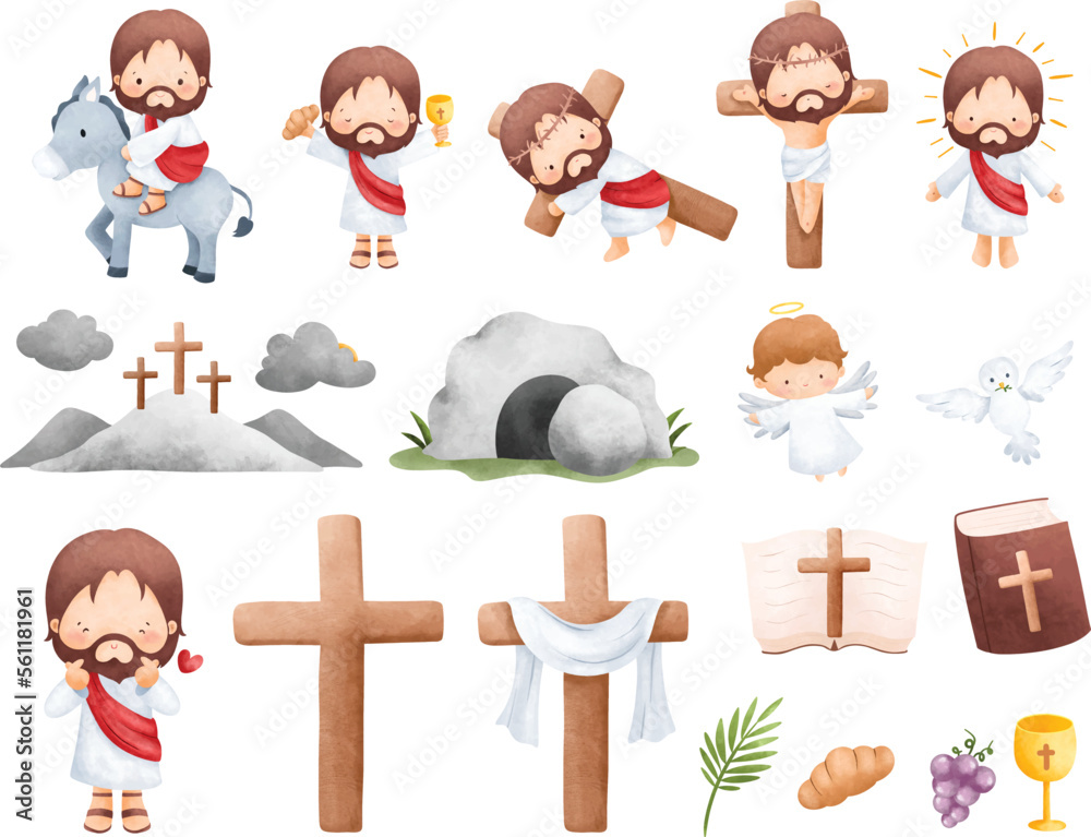 Watercolor Illustration set of Easter Story. Religion illustration Stock Vector Adobe Stock