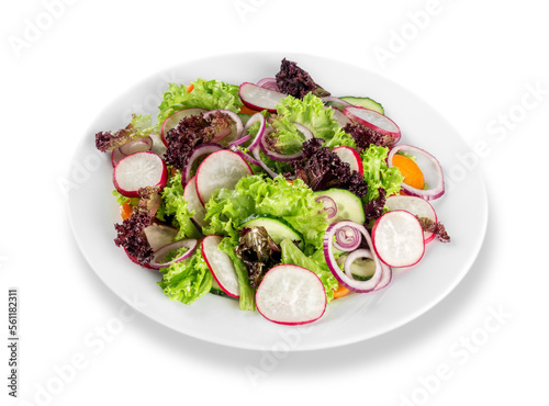 set with different salads on white background