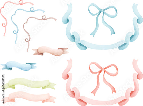 Watercolor Illustration set of Ribbon