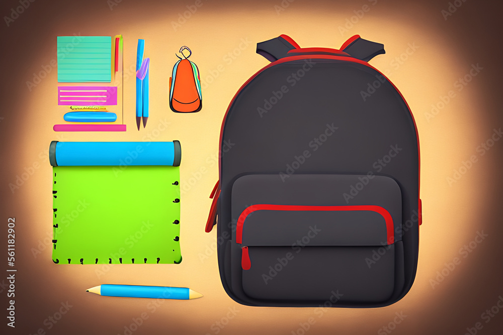 Backpack with supplies for school, back to school Generative AI