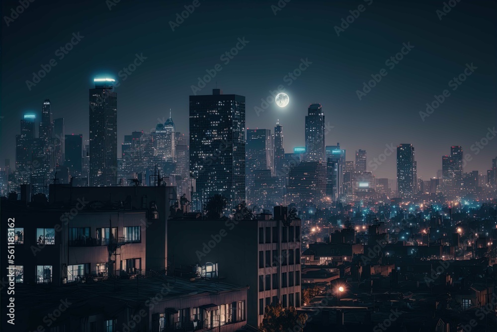 Tranquil City Skyline at Night - Perfect for Real Estate and Urban Living Promotions
