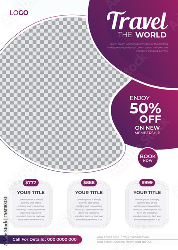 Tour and Travel Sale Flyer Explore World Poster Brochure Design Layout Space for Photo Background for Travel Agency