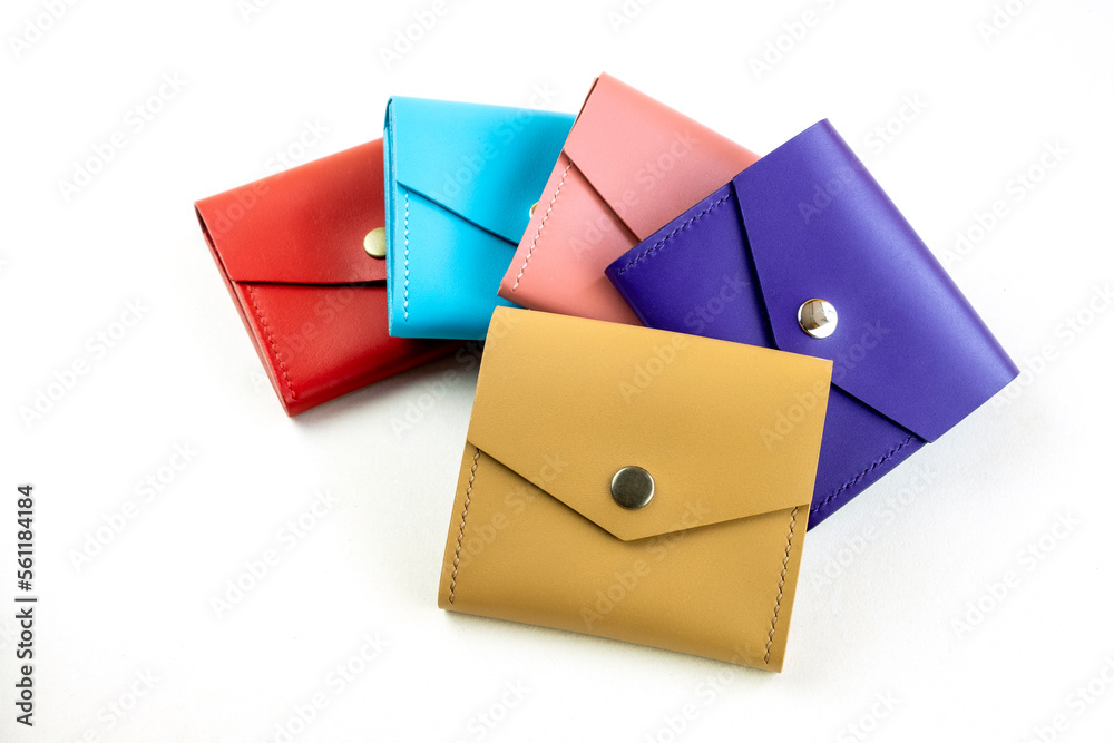 bright colored leather wallets. on a white background bright colored leather wallets. on a white background