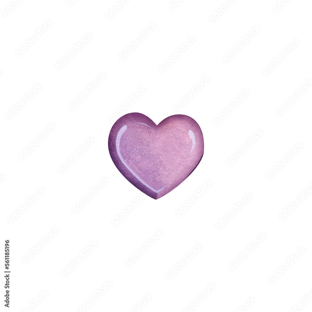 Lilac heart. Valentine's Day. Watercolor. Hand drawing isolated on white background.