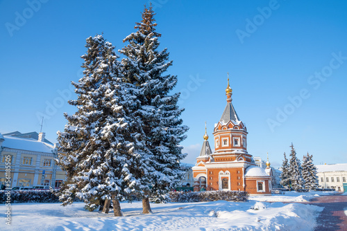 Chapel of St. Alexander Nevsky (1892) in cityscape on a sunny January day. Golden Ring of Russia, Yaroslavl. Russia